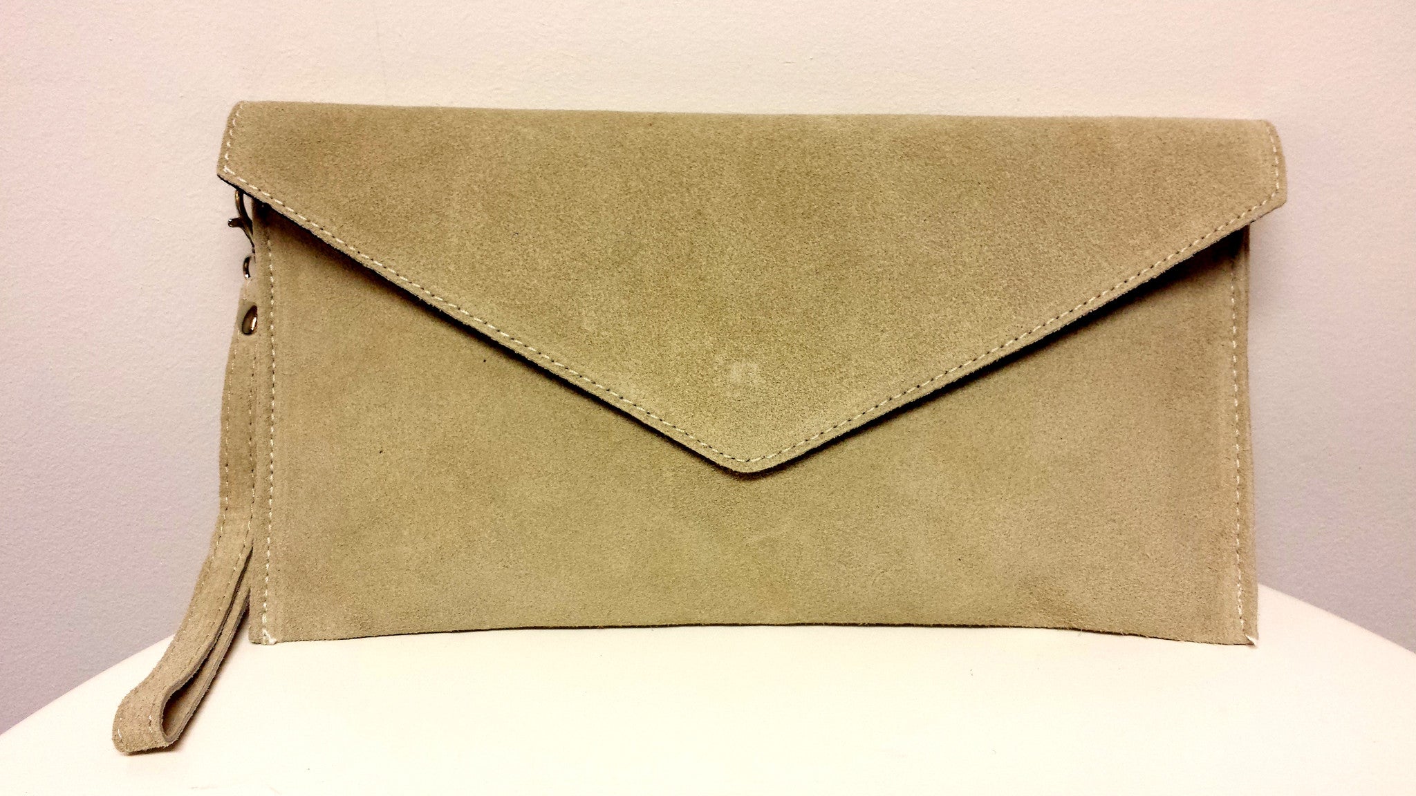 Tan suede outlet clutch bag