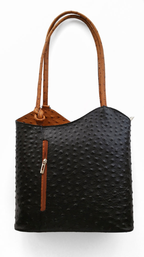 Leather Ostrich Effect Shoulder Handbag Backpack Psyche Inc