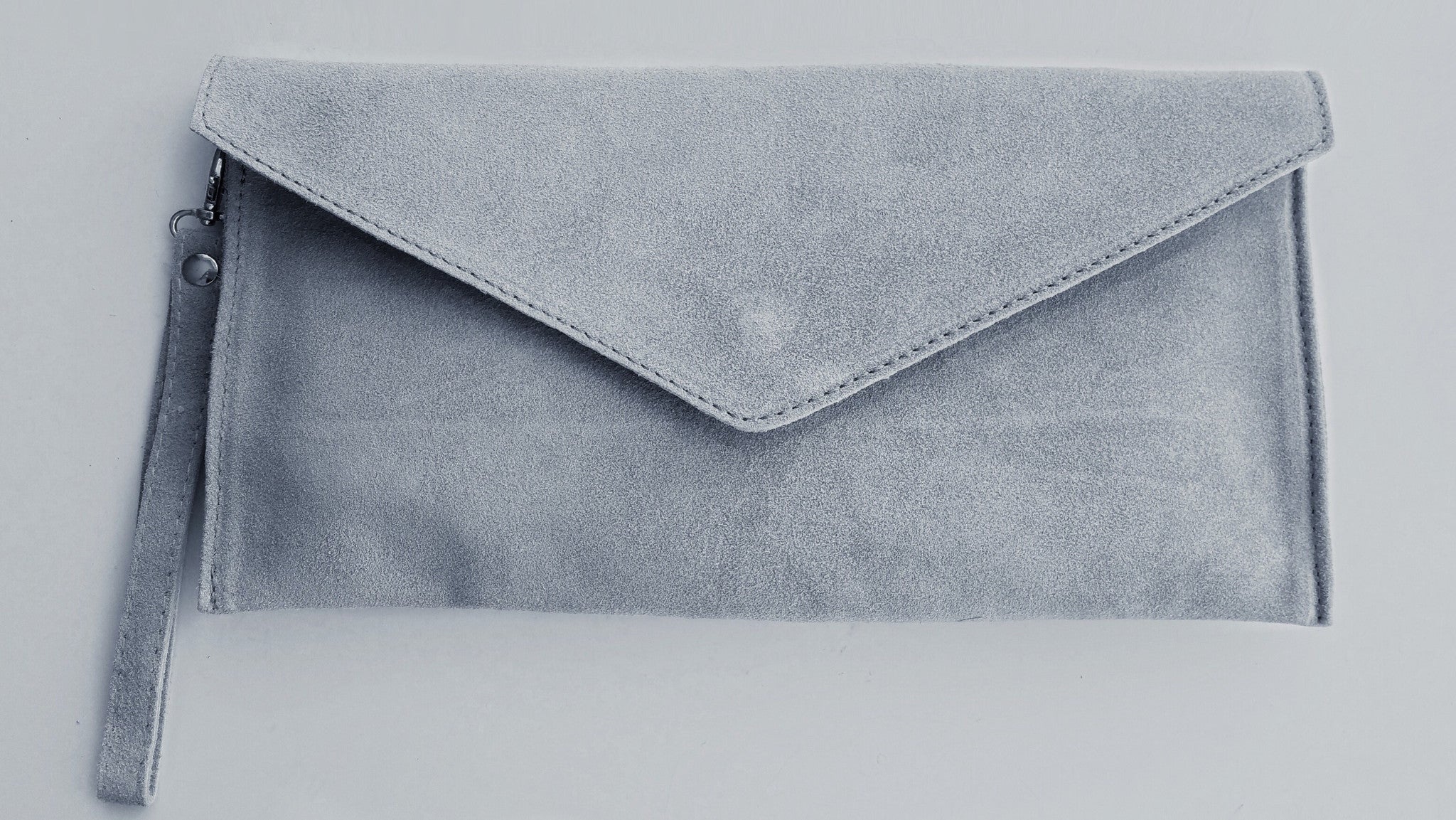 Light grey discount suede clutch bag